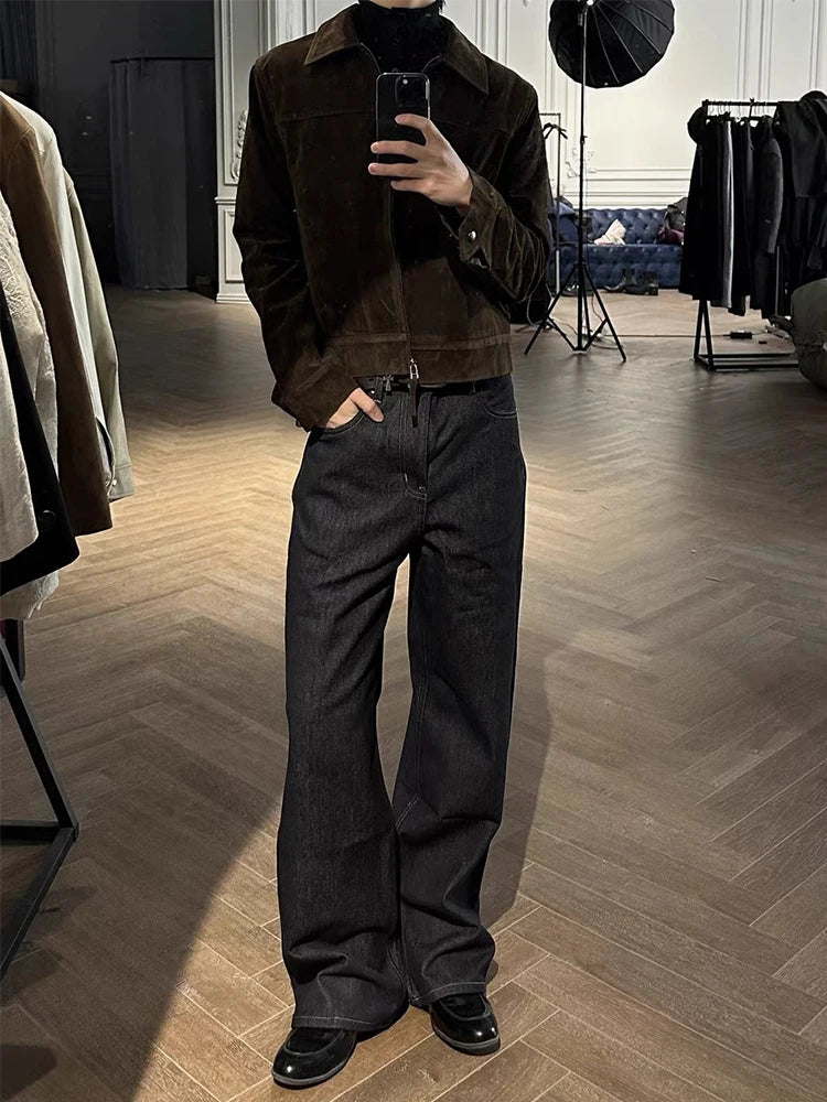 Y2K Men's Jacket Streetwear Fashion Slim Fit Long Sleeve Zipper Lapel Jackets For Mens Autumn Winter Outdoor Casual Crop Coats