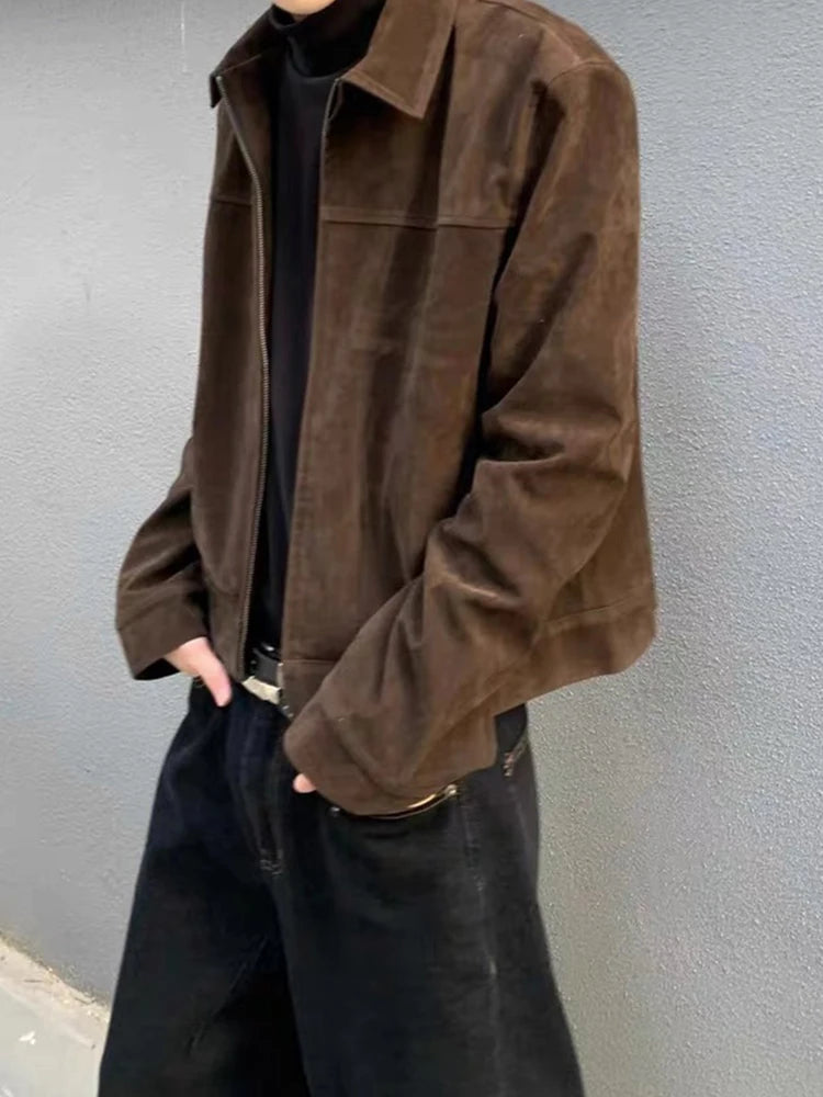 Y2K Men's Jacket Streetwear Fashion Slim Fit Long Sleeve Zipper Lapel Jackets For Mens Autumn Winter Outdoor Casual Crop Coats