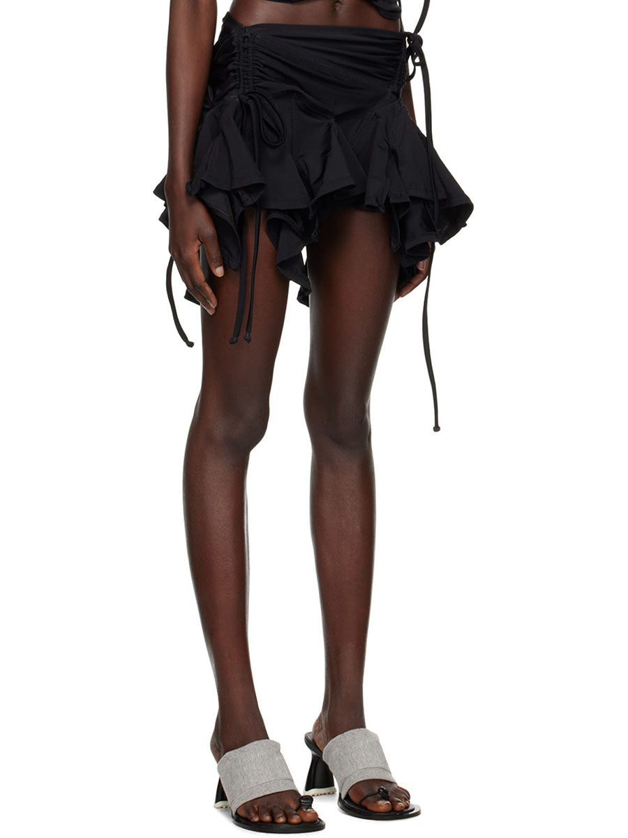 Y2K Gothic Punk Women Irregular Duck Skirts Solid Color Drawstring Tie-Up Ruched Ruffles Mini Skirt Summer Fashion Short Skirts