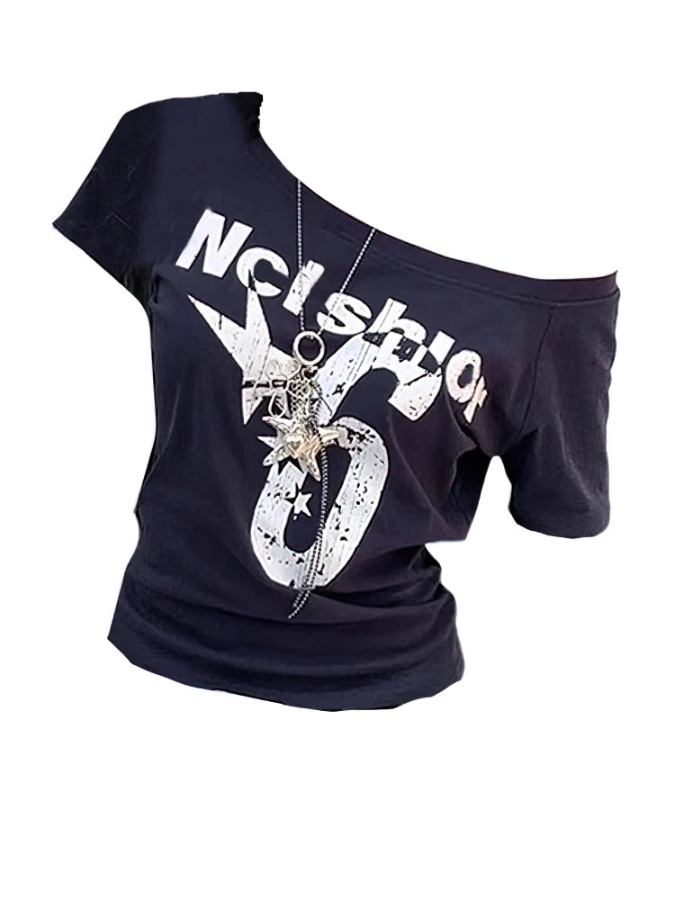 Y2k Sport Summer Off shoulder Top Women Sexy Vintage 2000s