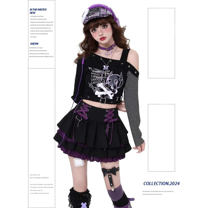 Y2K Subculture Women Skirt Korean Lace Up Hotsweet Streetwear Mini Skirts High Waist A Line Chic High Street Female Cake Skirts