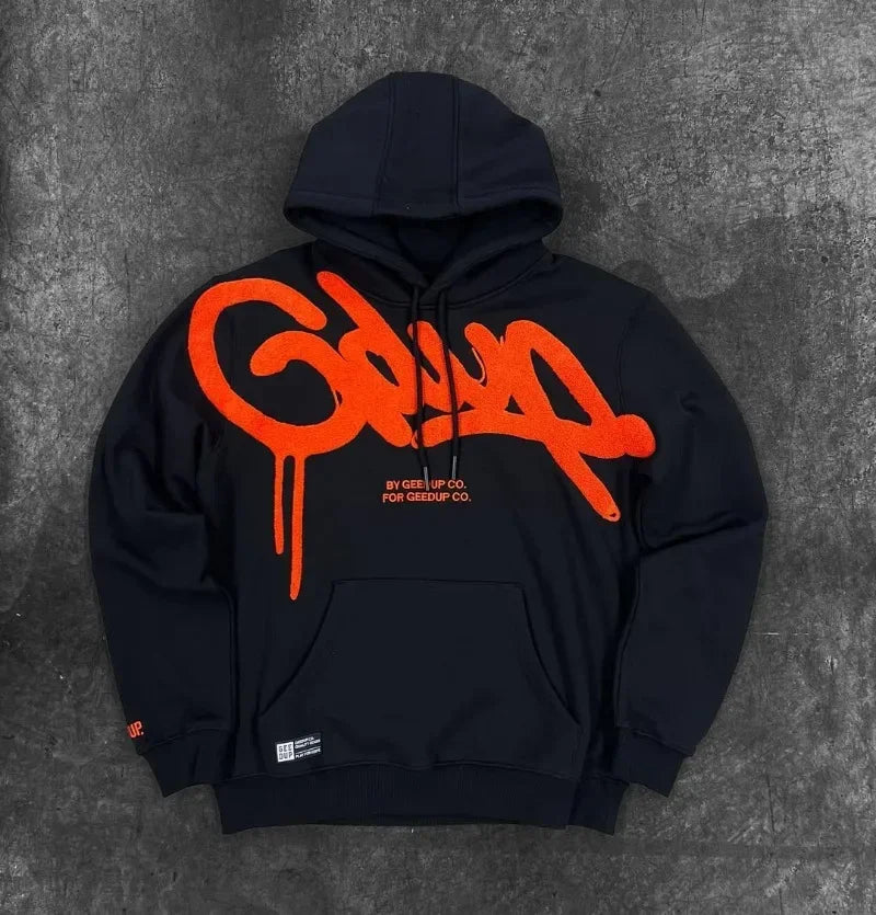 Y2K Style Hoodie with Pearl Details, Gothic Letter Print Zip-Up Hooded Sweatshirt