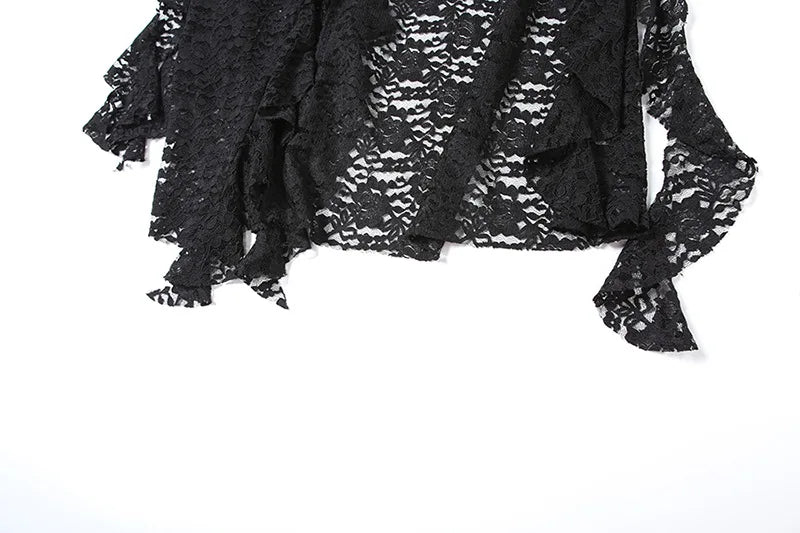 BKLD 2025 Autumn New Women Clothing Black Skirts Sexy High Waist Lace Ruffles Patchwork Irregular Y2k Skirts Party Clubwear