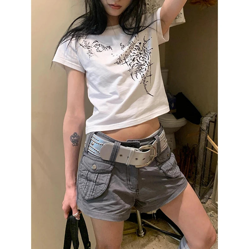 Y2K 2000S Cargo Shorts Women Harajuku Streetwear Baggy Shorts Summer Vintage Gyaru Aesthetic Pockets Casual Hot Short Pants New