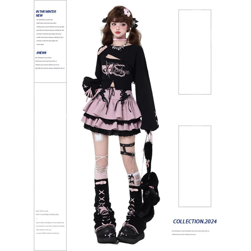 Y2K Subculture Women Skirt Korean Lace Up Hotsweet Streetwear Mini Skirts High Waist A Line Chic High Street Female Cake Skirts