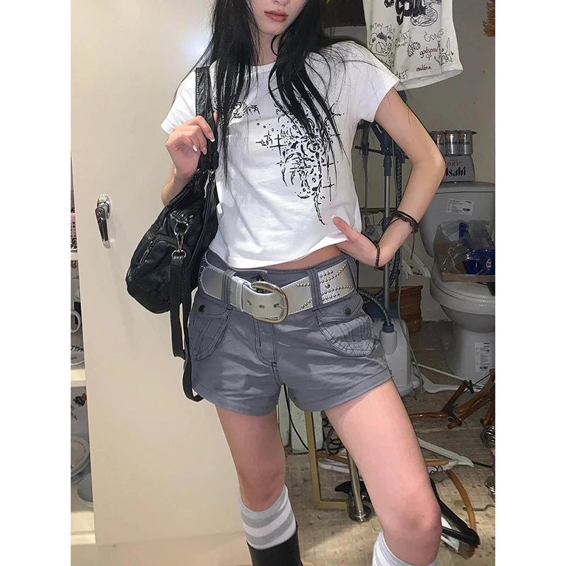 Y2K 2000S Cargo Shorts Women Harajuku Streetwear Baggy Shorts Summer Vintage Gyaru Aesthetic Pockets Casual Hot Short Pants New