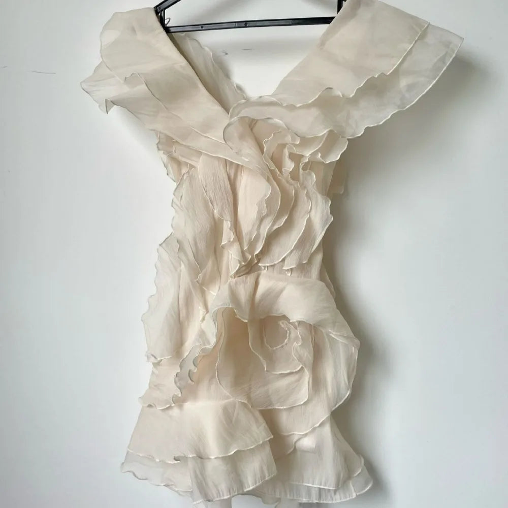 Y2K Ruffle Mini Dress for Women Fashion Irregular Beach Holiday Outfits Summer Sexy Off The Shoulder Birthday Party Dresses 2025