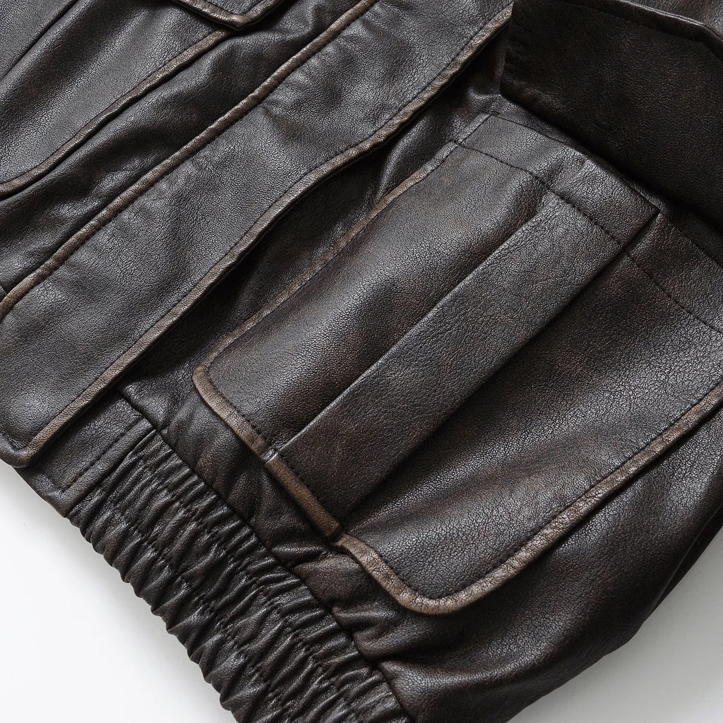 Faux Leather Women Jackets Pu Coats Turn Down Collar Coat Casual Loose Y2k Streetwear Splice Work Jacket Autumn Winter 2025