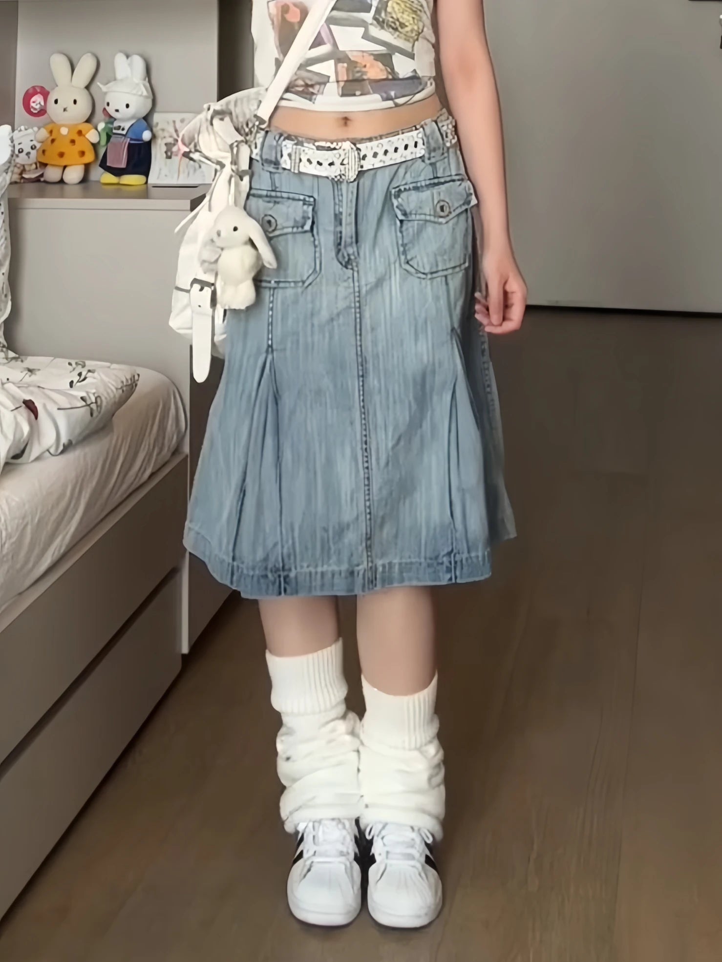 Summer Women Japanese Y2k 2000s Aesthetic A-line Midi Denim Skirt Korean Fashion Kpop Gyaru Jean Skirt Goblin Core Harajuku New