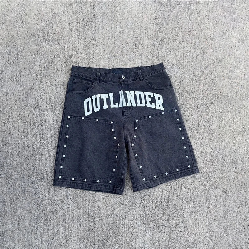 Y2K Vintage Washed Jeans High Quality Letter Printing Versatile Casual Denim Shorts Trend Men Women Hip Hop Fashion Streetwear