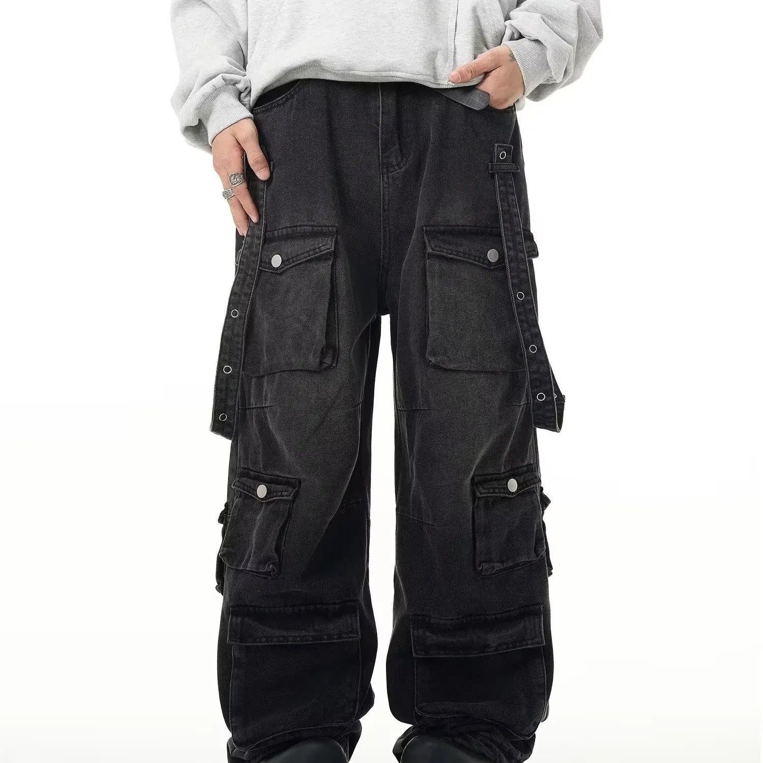 Y2K Multiple Pockets Baggy Cargo Jeans 2024 Vintage Men's and Women's Loose Straight Leg Hip Hop Pants Baggy y2k Jeans