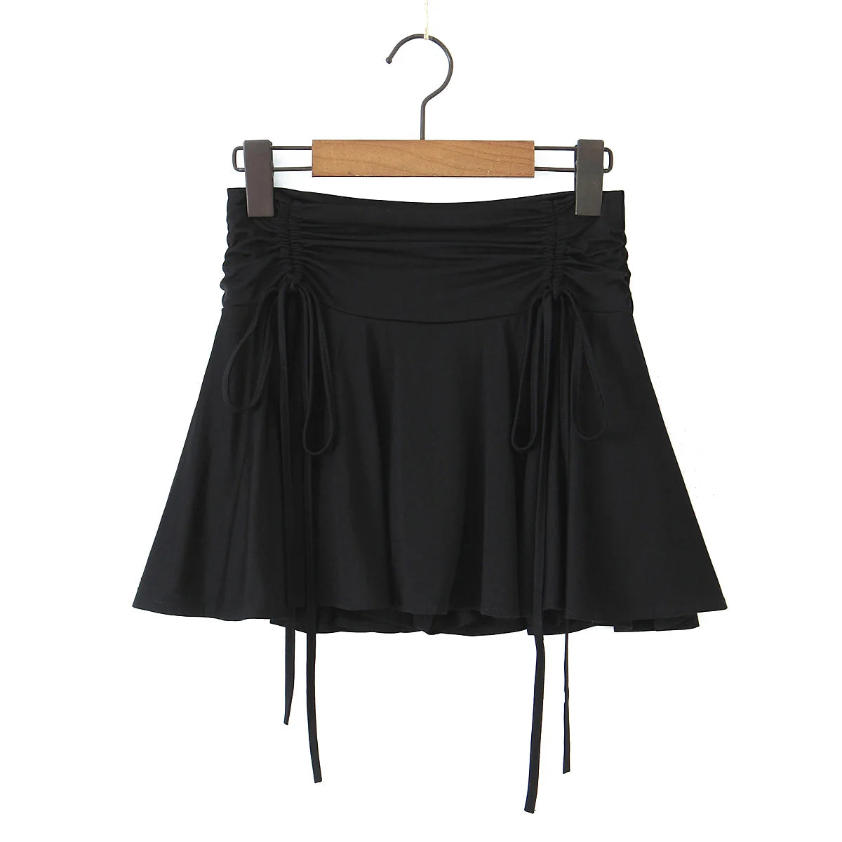 2023 Summer Y2K Style Cool Girl Asymmetrical Pleated Mini Skirts Women Rope Lacing Up Bandage Bow Waist Skirts White Black