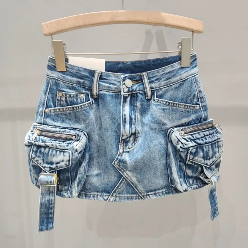 Vintage Y2k Skirt for Women Clothing Street Fashion Harajuku Hip Hop Washing Aging Mini Skirt Jean Casual Sexy Denim Skirt