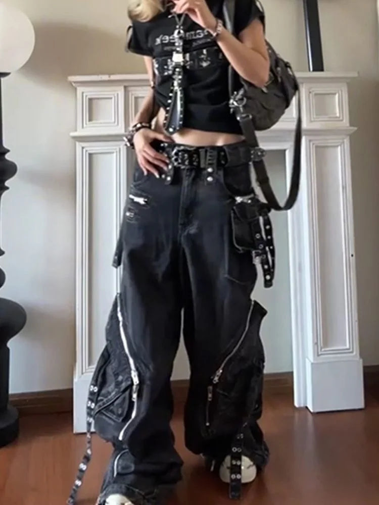 Denim Y2K Aesthetics Pants Baggy Punk Style Jeans Wide Fit Harajuku Y2K 2000s Vintage Autumn Winter Fashion For Women Pants New