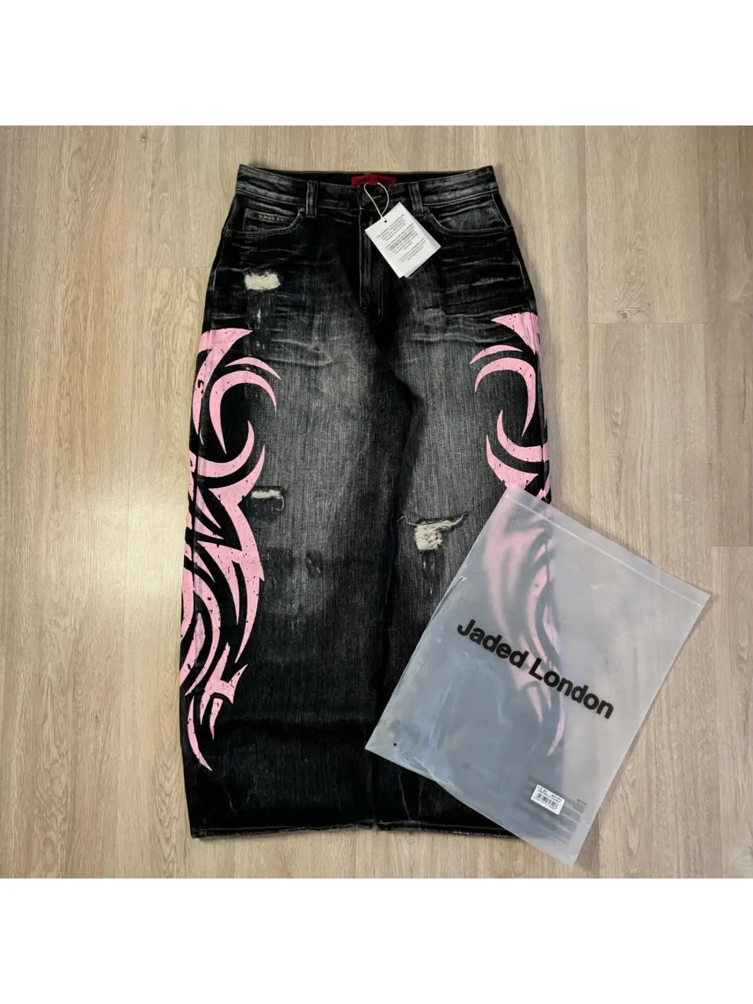 Y2K Pink Baggy Jeans Vintage Printing Pattern Washed Ripped Jeans Hip Hop Streetwear Harajuku Men Women Casual Wide Leg Jeans