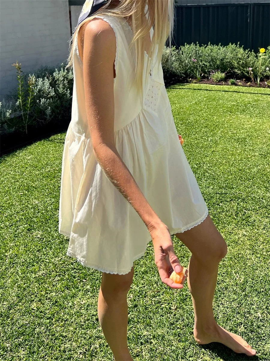 Y2k Coquette Mini Dress Women Lace Slips Low Neck Free Sleeveless Tank Flowy Boho Sundresses People Dupes 00s Vintage Clothes