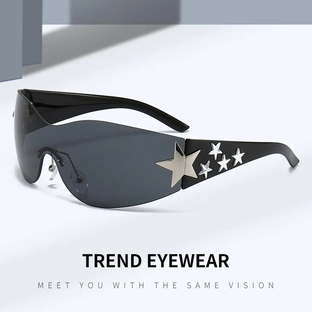 Y2k Star Decor Wrap-Around Sunglasses New Women 2000'S Punk Sun Glasses Brand Designer Eyewear Gogglr Men Sports Eyewear Oculos