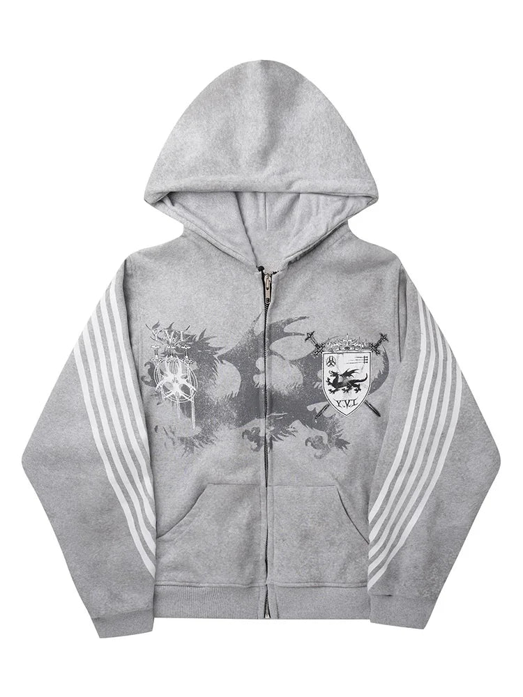 Y2K Gothic Punk Printed Men's and Women's Street Fashion Hooded Sports Shirt Hip Hop Retro Harajuku Loose Zip-up Hoodie 2025 new
