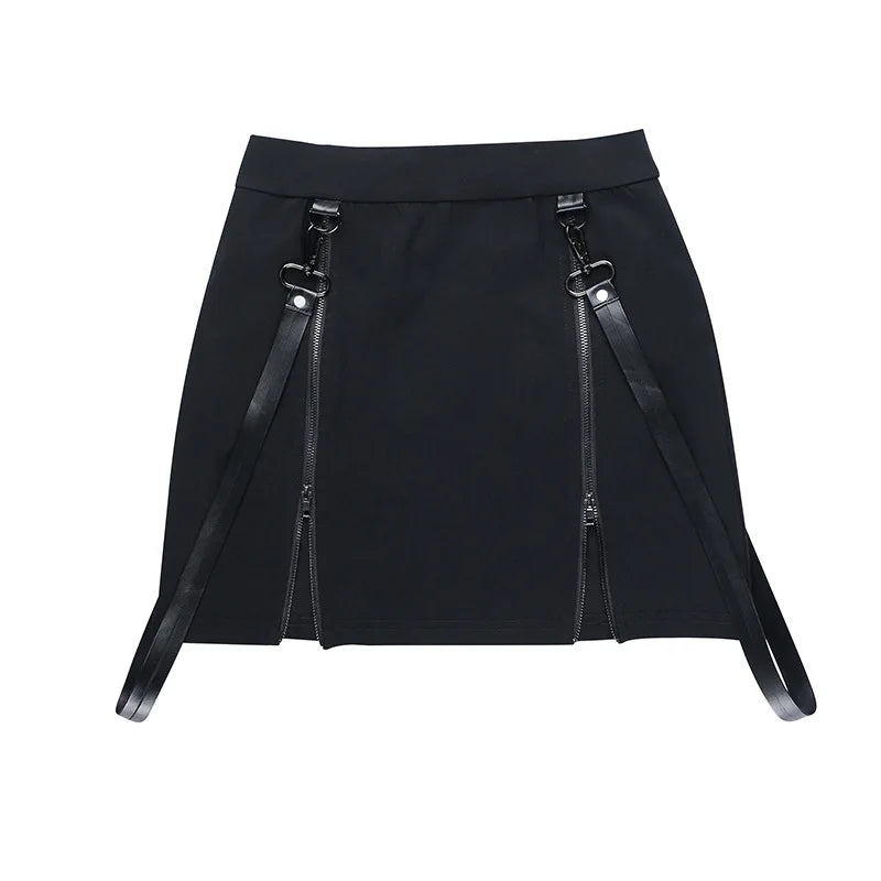 Y2k Skirt Dark Double Zipper Bag Hip Split Gothic Design Tight Skirt Harajuku Black Gothic Bag Hip Skirt Kawaii Vintage
