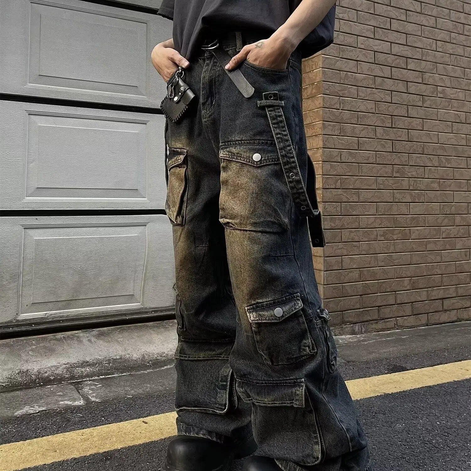 Y2K Multiple Pockets Baggy Cargo Jeans 2024 Vintage Men's and Women's Loose Straight Leg Hip Hop Pants Baggy y2k Jeans