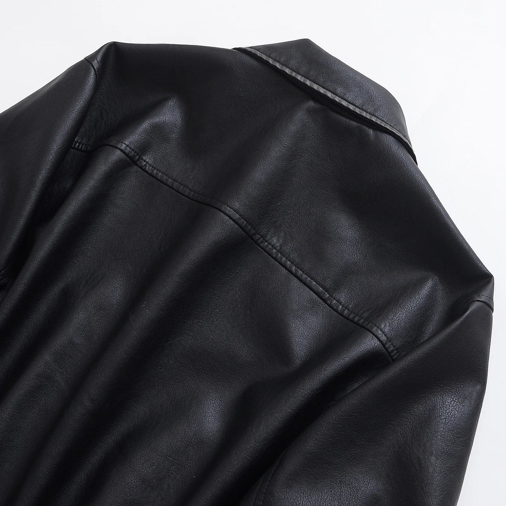 Faux Leather Women Jackets Pu Coats Turn Down Collar Coat Casual Loose Y2k Streetwear Splice Work Jacket Autumn Winter 2025
