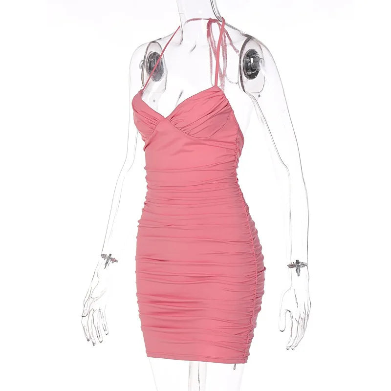 Summer Ruched Sexy Y2K Clothes Lace Up Sleeveless Backless Bodycon Mini Dress For Women 2024 Outfit Club Party Birthday