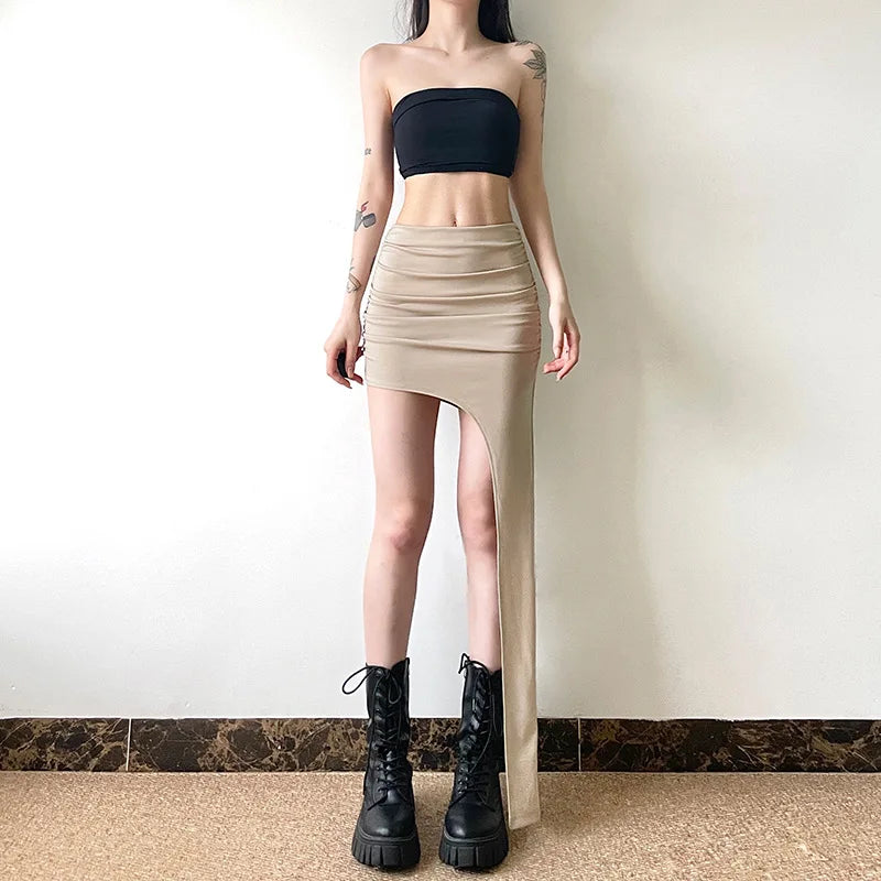 Asymmetrical Skirts For Women Y2k Clothes Solid Color Conjuntos De Falda Sexy Mujer Slim Jupe Femme Été Korean Fashion Clothing