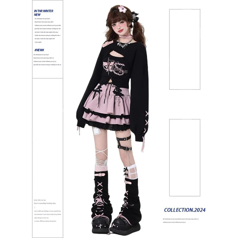 Y2K Subculture Women Skirt Korean Lace Up Hotsweet Streetwear Mini Skirts High Waist A Line Chic High Street Female Cake Skirts