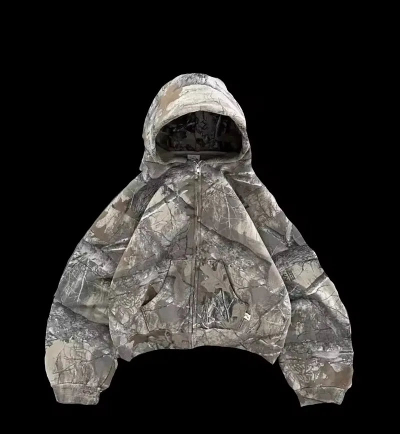 Y2K Hip Hop Retro Hoodie Men Printed Camouflage Pattern Pullover Sweatshirts High Street Streetwear Oversized Unisex Camo Hoodie
