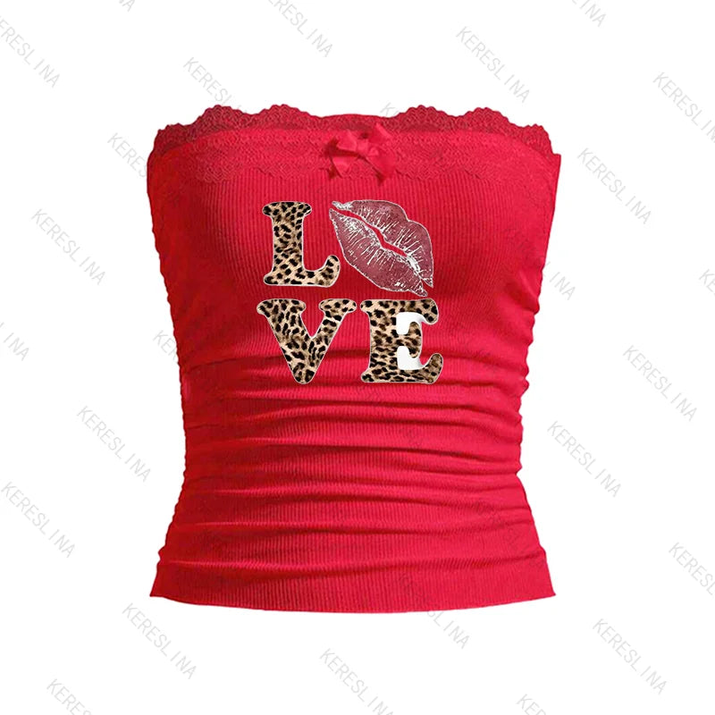 Y2k leopard LOVE Print spicy girl crop top Baby tee 2000s