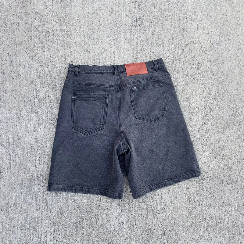 Y2K Vintage Washed Jeans High Quality Letter Printing Versatile Casual Denim Shorts Trend Men Women Hip Hop Fashion Streetwear