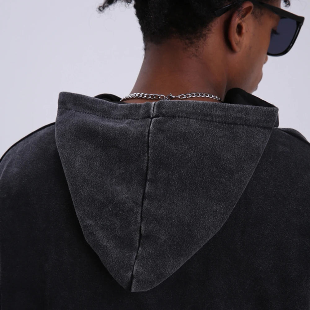 Vintage Y2K Cross Printed Washed Hoodie Cotton Long Sleeve Hip Hop Men Winter Clothing Fashion Casual Hip Hop Hooded Sweatshirt