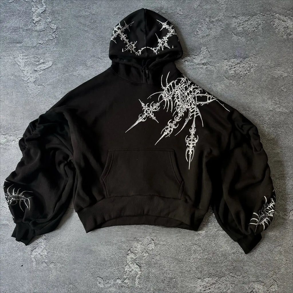 Y2k Round Neck Long Sleeved Hoodie Streetwear Oversized Hip-Hop Vintage Punk Printing Sweatshirt Winter Fall School Oot Outfit