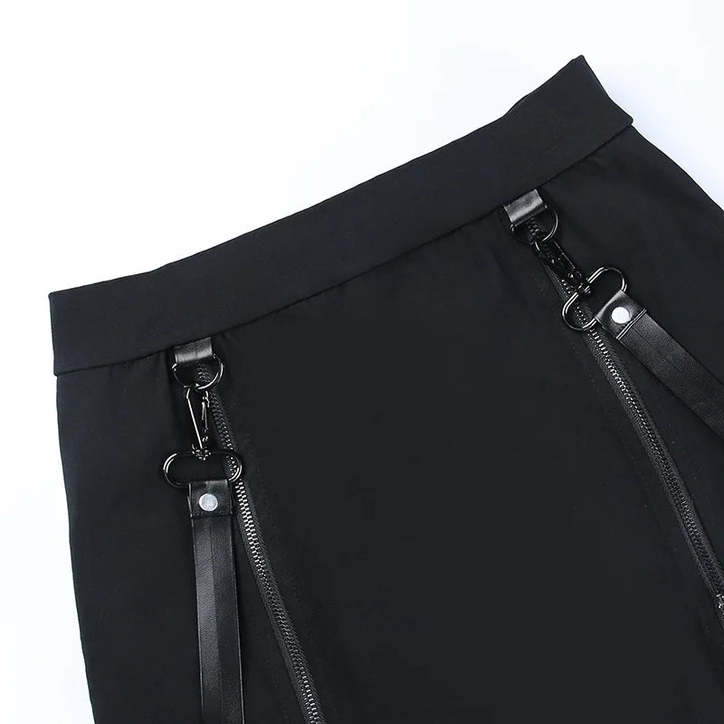 Y2k Skirt Dark Double Zipper Bag Hip Split Gothic Design Tight Skirt Harajuku Black Gothic Bag Hip Skirt Kawaii Vintage
