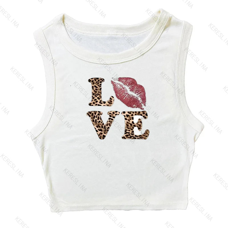 Y2k leopard LOVE Print spicy girl crop top Baby tee 2000s