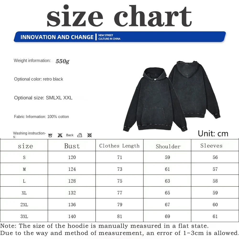 Vintage Y2K Cross Printed Washed Hoodie Cotton Long Sleeve Hip Hop Men Winter Clothing Fashion Casual Hip Hop Hooded Sweatshirt