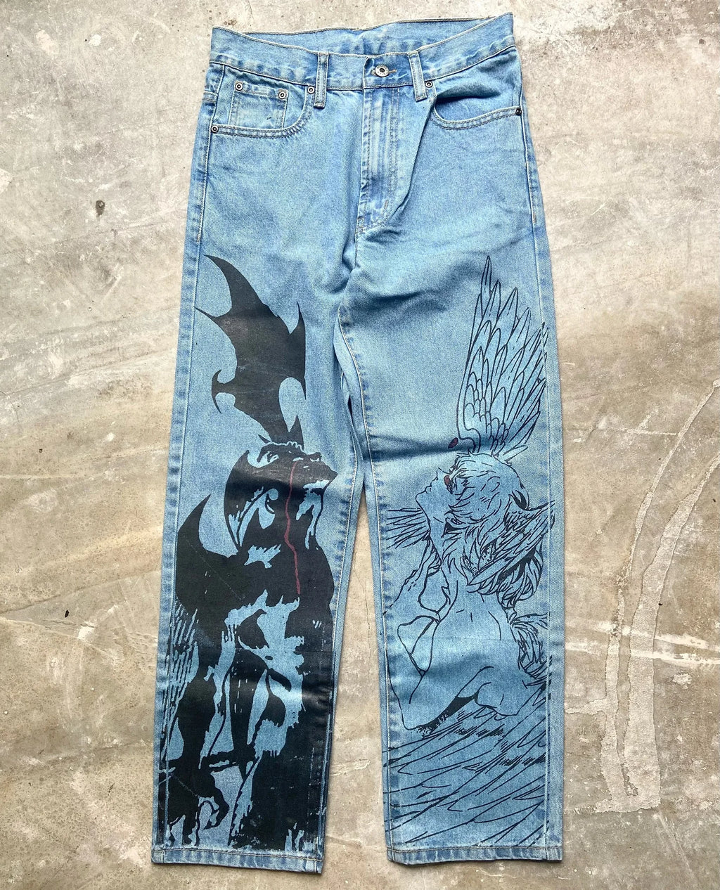 Y2k Anime Baggy Denim Trend Hand Drawn Printed Pattern New Men Women Pants Hip Hop Retro Harajuku Streetwear Unisex Casual Jeans