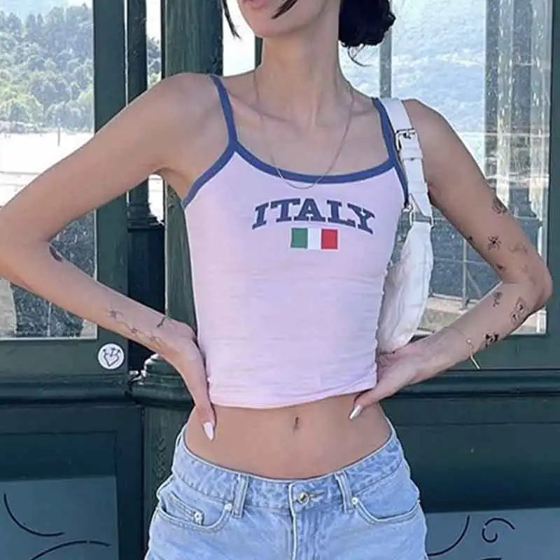 Y2k Clothes Aesthetic ITALY Letter Women Baby Tee