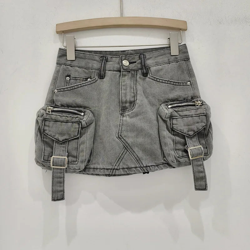 Vintage Y2k Skirt for Women Clothing Street Fashion Harajuku Hip Hop Washing Aging Mini Skirt Jean Casual Sexy Denim Skirt
