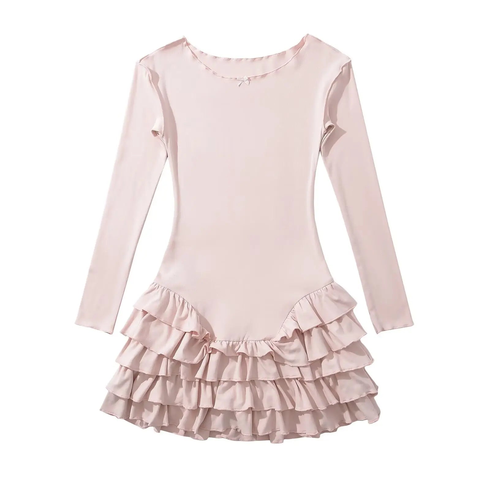 YENKYE Y2k Women Long Sleeve O Neck Ruffle Dresses Spring 2025 Basics Fashion Vestidos Mujer Spicy Girl Style Sexy Mini Dress