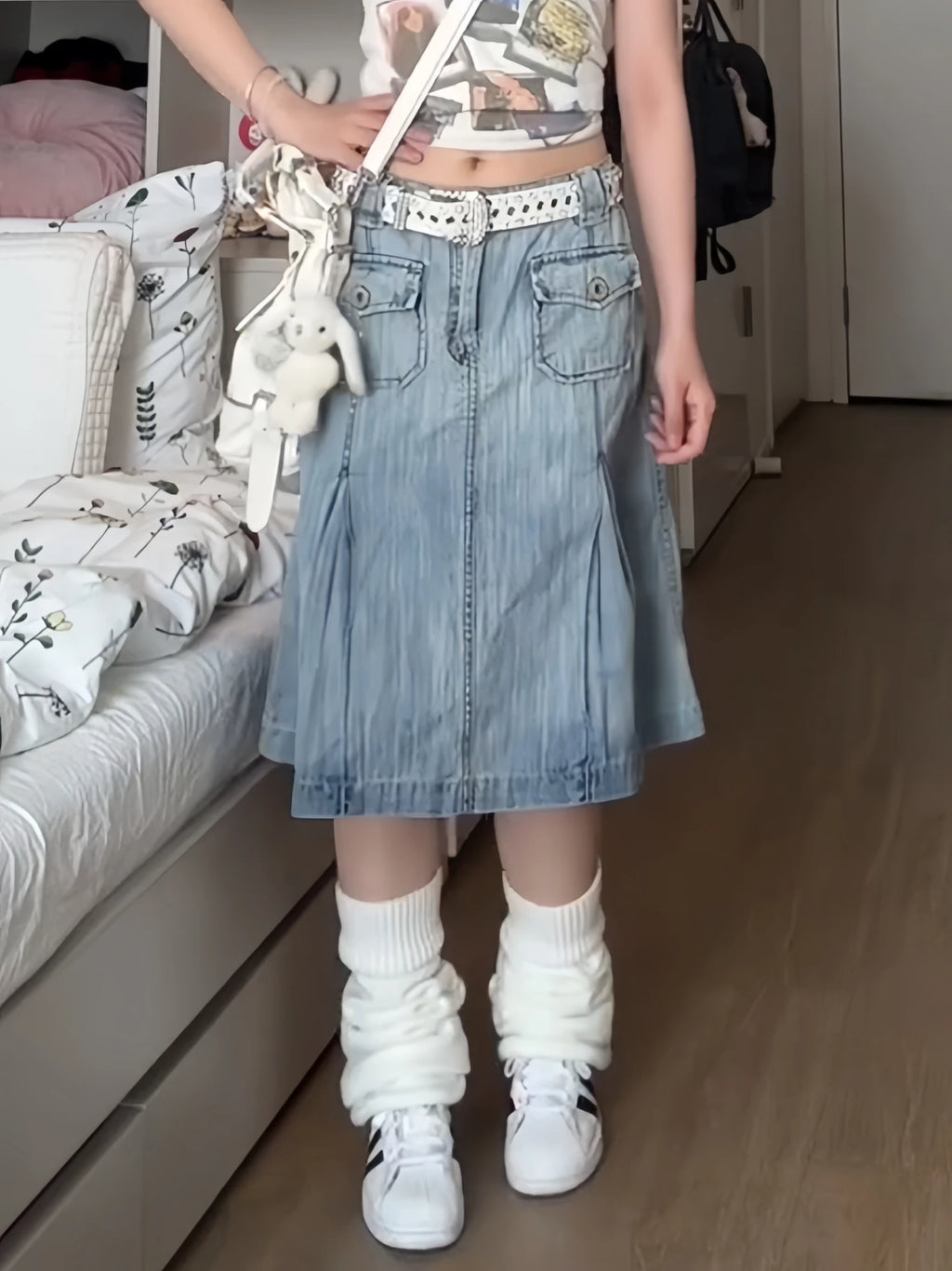 Summer Women Japanese Y2k 2000s Aesthetic A-line Midi Denim Skirt Korean Fashion Kpop Gyaru Jean Skirt Goblin Core Harajuku New