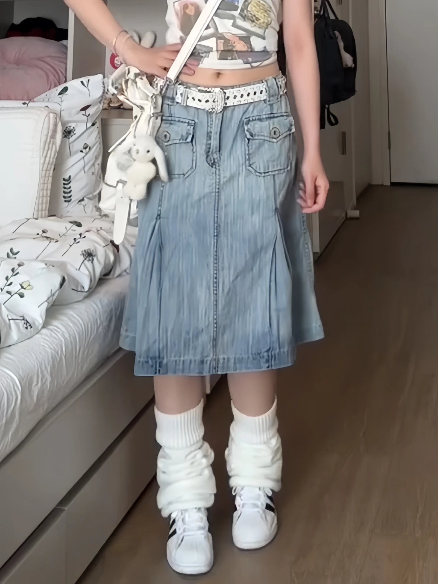 Summer Women Japanese Y2k 2000s Aesthetic A-line Midi Denim Skirt Korean Fashion Kpop Gyaru Jean Skirt Goblin Core Harajuku New