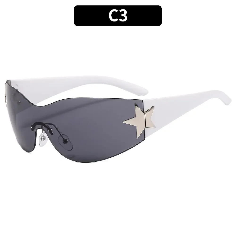 Y2k Star Decor Wrap-Around Sunglasses New Women 2000'S Punk Sun Glasses Brand Designer Eyewear Gogglr Men Sports Eyewear Oculos