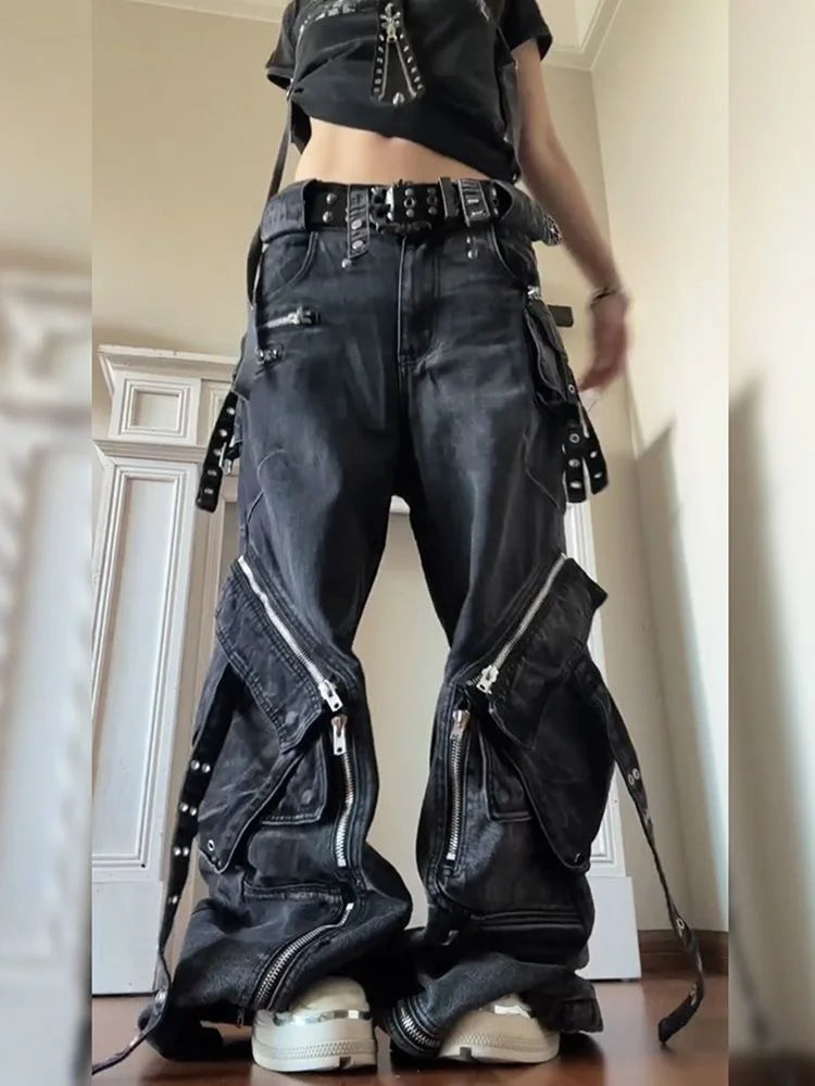 Denim Y2K Aesthetics Pants Baggy Punk Style Jeans Wide Fit Harajuku Y2K 2000s Vintage Autumn Winter Fashion For Women Pants New