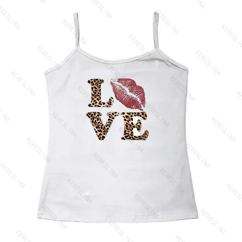 Y2k leopard LOVE Print spicy girl crop top Baby tee 2000s
