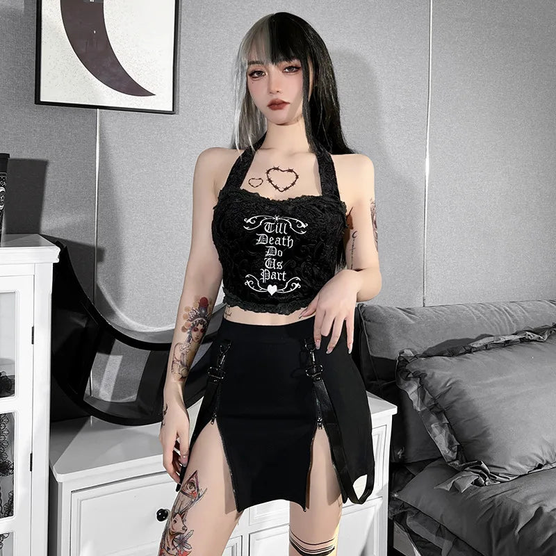 Y2k Skirt Dark Double Zipper Bag Hip Split Gothic Design Tight Skirt Harajuku Black Gothic Bag Hip Skirt Kawaii Vintage