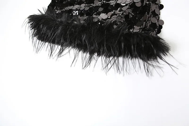 Sexy Mini Skirt Y2k Slim Women Clothing Feather Streetwear Sequined A-Line Faldones Para Mujer High Waist Casual Fashion Outfits