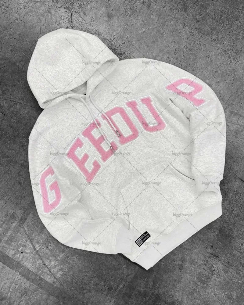 Y2K Style Hoodie with Pearl Details, Gothic Letter Print Zip-Up Hooded Sweatshirt