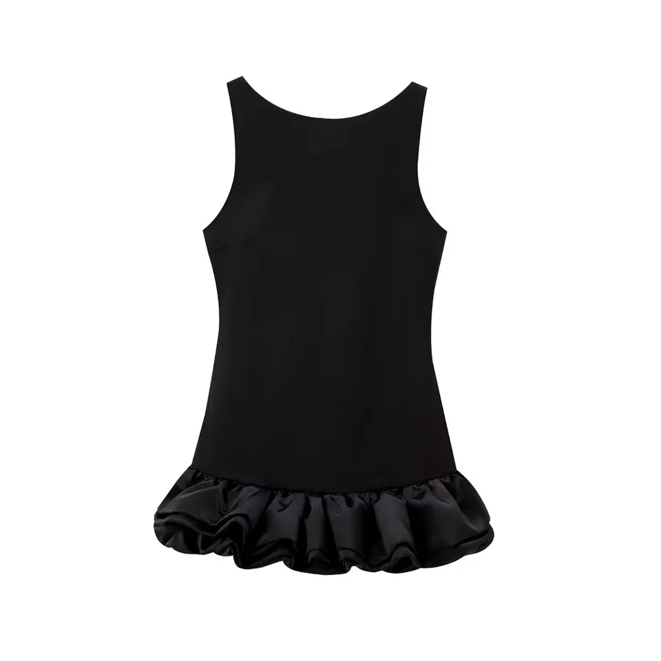 Chic Y2K Sleeveless Backless Mini Dress For Women Elegant Ruffled Hem Folds Short Sundress Holiday Lady Evening Party Vestidos