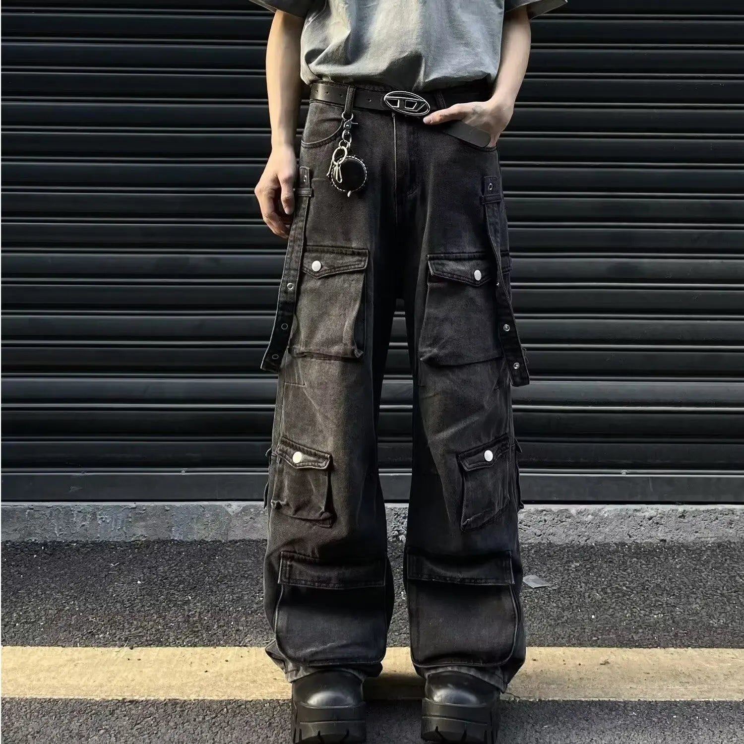 Y2K Multiple Pockets Baggy Cargo Jeans 2024 Vintage Men's and Women's Loose Straight Leg Hip Hop Pants Baggy y2k Jeans